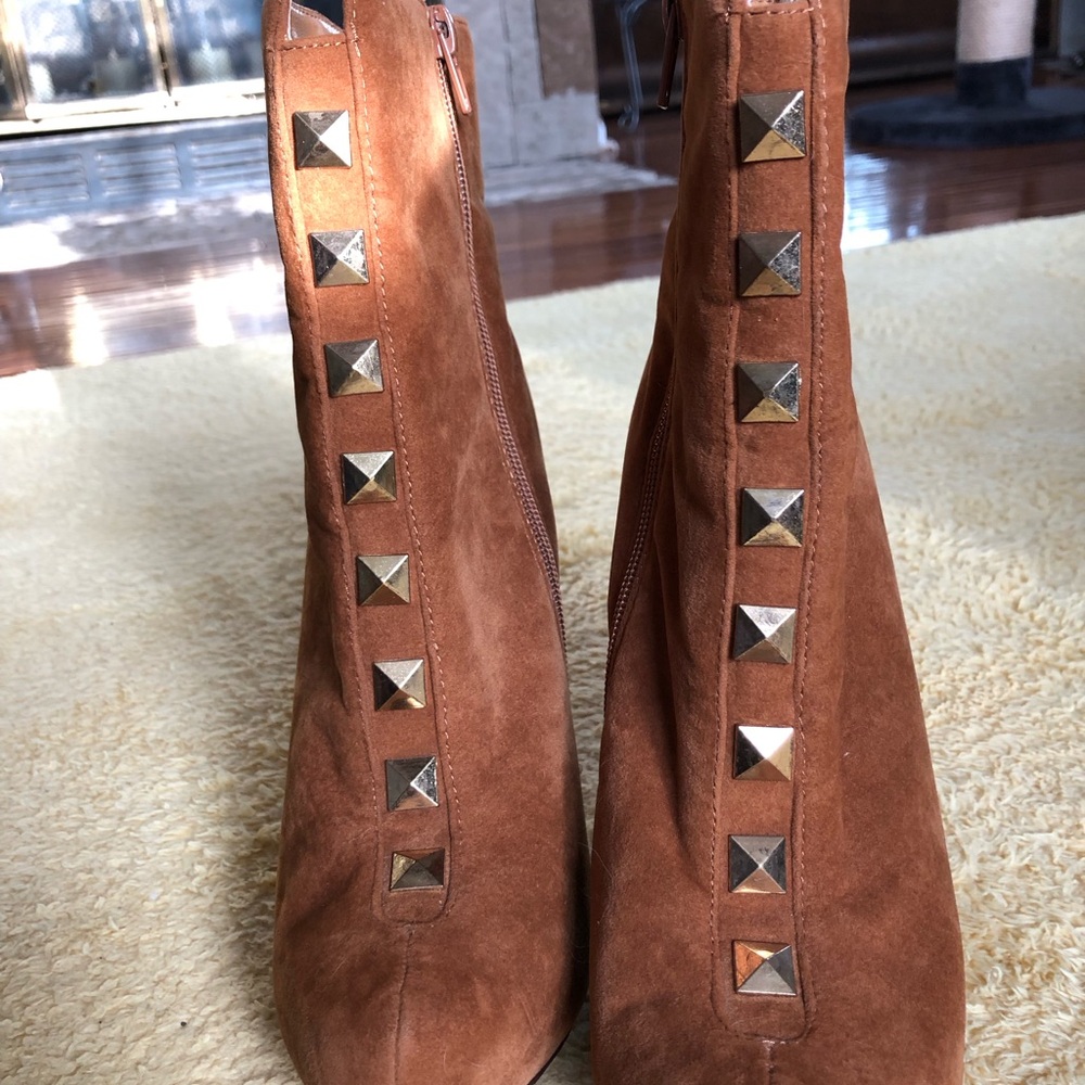 Brown Suede Studded  Platform Ankle High Heel Boots Size 8 - Picture 16 of 16